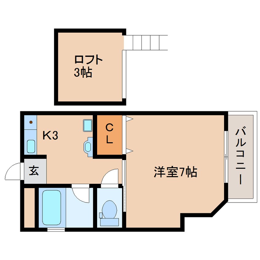 間取図 近鉄難波線・奈良線/生駒駅 徒歩3分 3階 築26年