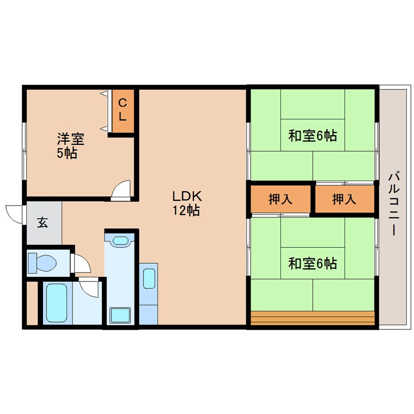 間取図 近鉄生駒線/南生駒駅 徒歩6分 3階 築43年