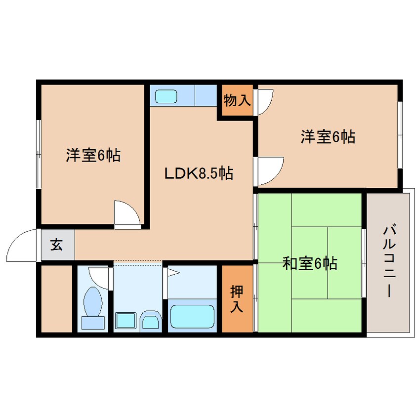 間取図 近鉄難波線・奈良線/生駒駅 徒歩13分 2階 築35年