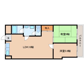 間取図 近鉄生駒線/一分駅 徒歩4分 3階 築39年