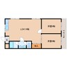 近鉄生駒線/一分駅 徒歩4分 3階 築40年 2LDKの間取り
