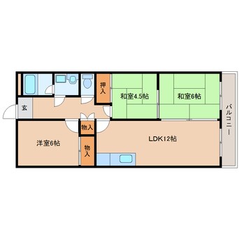 間取図 近鉄難波線・奈良線/東生駒駅 徒歩5分 2階 築34年