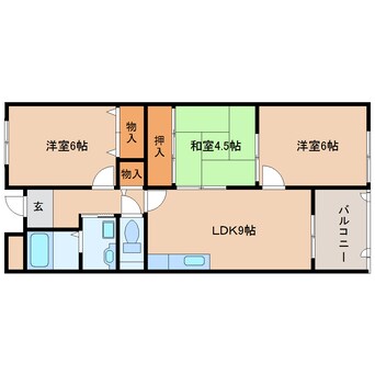 間取図 近鉄生駒線/萩の台駅 徒歩1分 2階 築35年