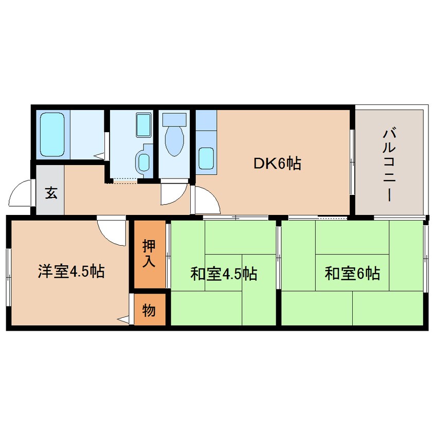 間取図 近鉄生駒線/萩の台駅 徒歩1分 3階 築35年