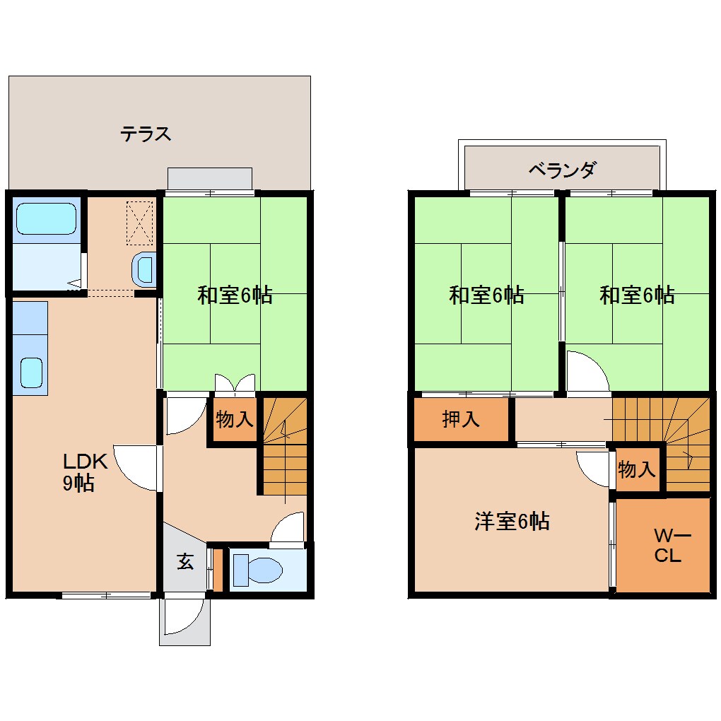 間取り図 近鉄難波線・奈良線/東生駒駅 バス8分さつき台１丁目下車:停歩6分 1-2階 築32年