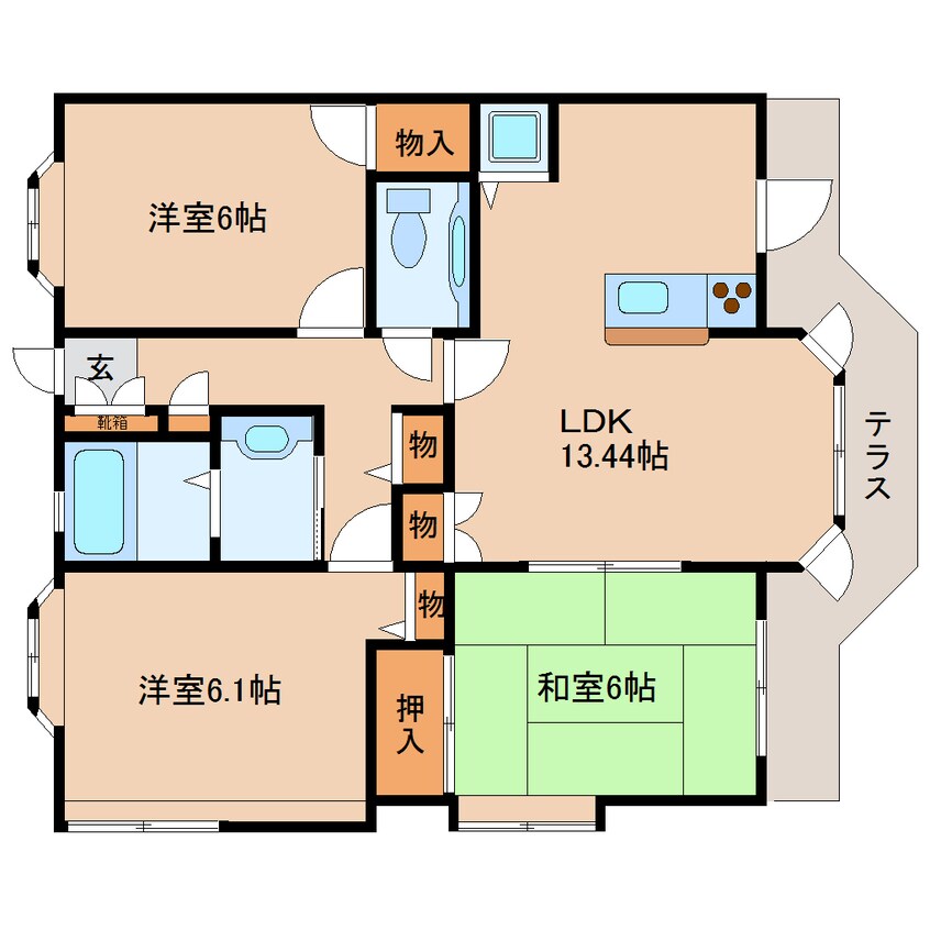 間取図 近鉄難波線・奈良線/生駒駅 徒歩15分 1階 築33年