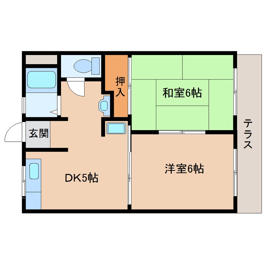 間取図 近鉄難波線・奈良線/生駒駅 徒歩11分 1階 築44年