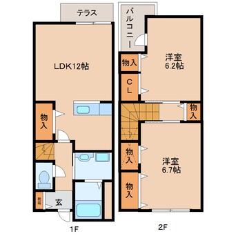 間取図 近鉄難波線・奈良線/生駒駅 バス15分田原台8丁目下車:停歩4分 1階 築21年