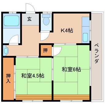 間取図 近鉄難波線・奈良線/生駒駅 徒歩10分 2階 築50年