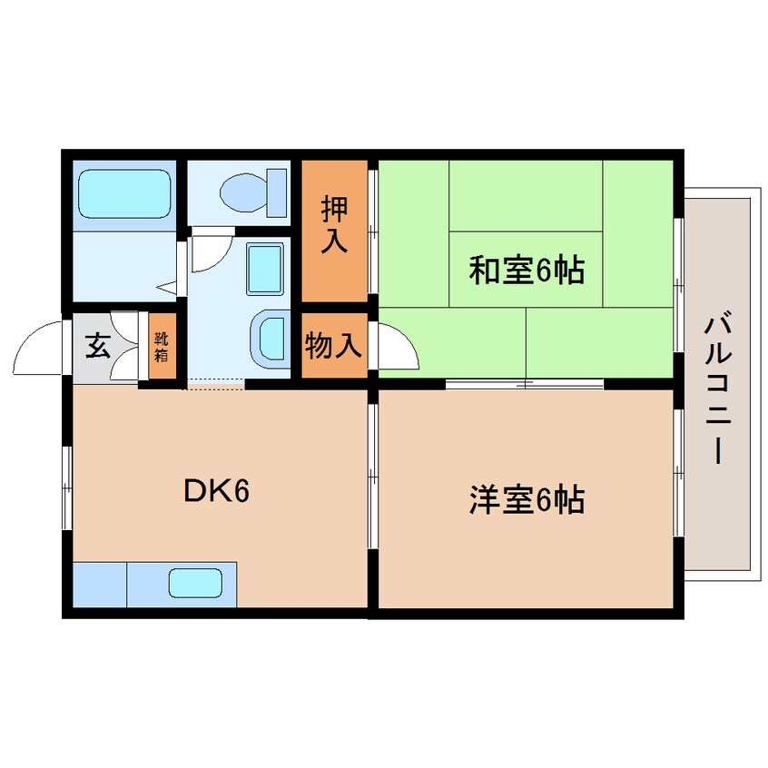 間取図 近鉄難波線・奈良線/生駒駅 徒歩19分 2階 築35年