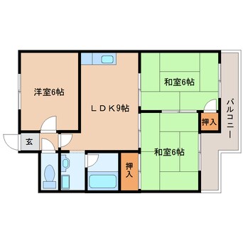 間取図 近鉄生駒線/南生駒駅 徒歩7分 3階 築36年