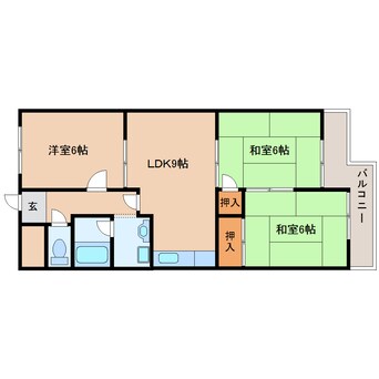 間取図 近鉄生駒線/南生駒駅 徒歩7分 1階 築36年