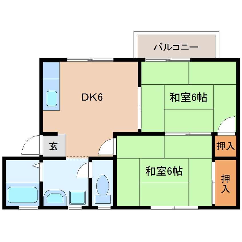 間取図 近鉄生駒線/菜畑駅 徒歩1分 2階 築38年