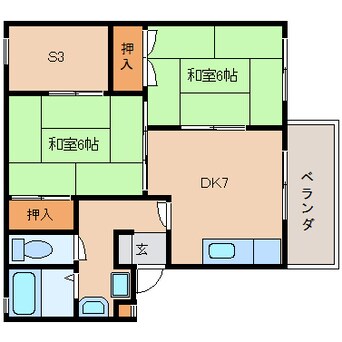 間取図 近鉄難波線・奈良線/東生駒駅 徒歩8分 1階 築35年