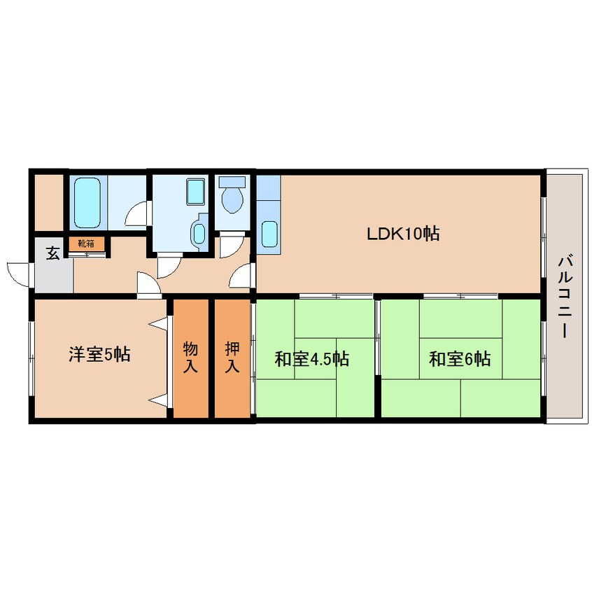 間取図 近鉄難波線・奈良線/東生駒駅 徒歩10分 4階 築38年