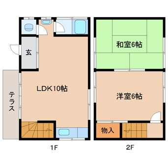 間取図 近鉄難波線・奈良線/生駒駅 徒歩4分 1-2階 築47年