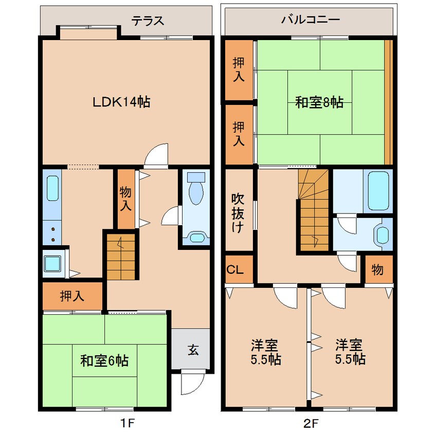 間取図 近鉄難波線・奈良線/東生駒駅 徒歩17分 1-2階 築34年