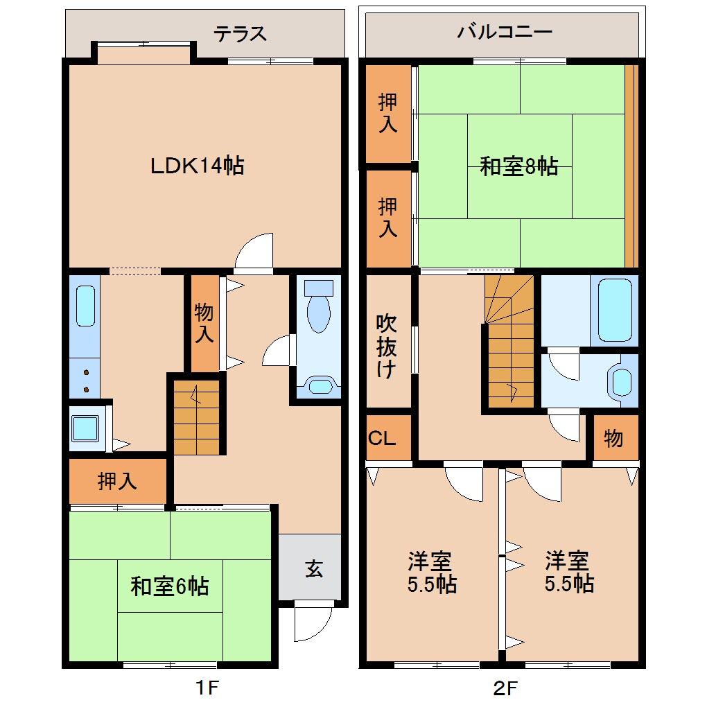 間取り図 近鉄難波線・奈良線/東生駒駅 徒歩17分 1-2階 築34年