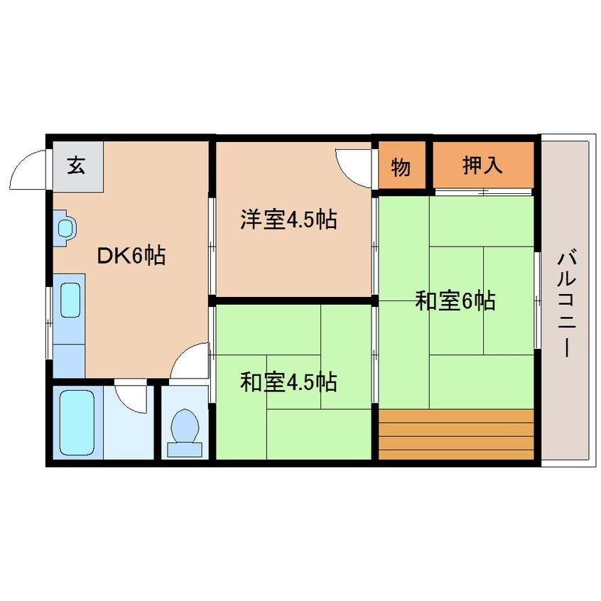 間取図 近鉄難波線・奈良線/生駒駅 徒歩15分 1階 築46年