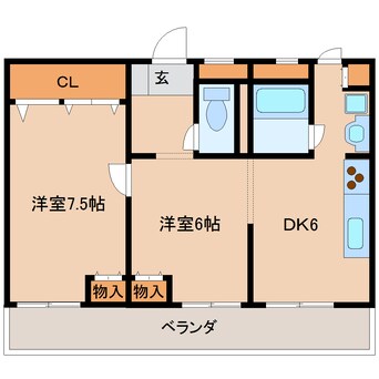 間取図 近鉄難波線・奈良線/生駒駅 バス8分生駒台東口下車:停歩1分 1階 築31年