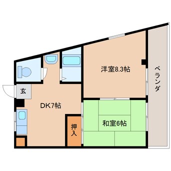 間取図 近鉄難波線・奈良線/生駒駅 徒歩3分 2階 築60年