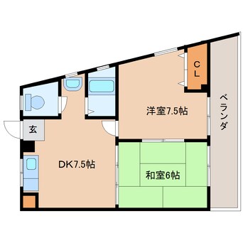 間取図 近鉄難波線・奈良線/生駒駅 徒歩3分 5階 築60年