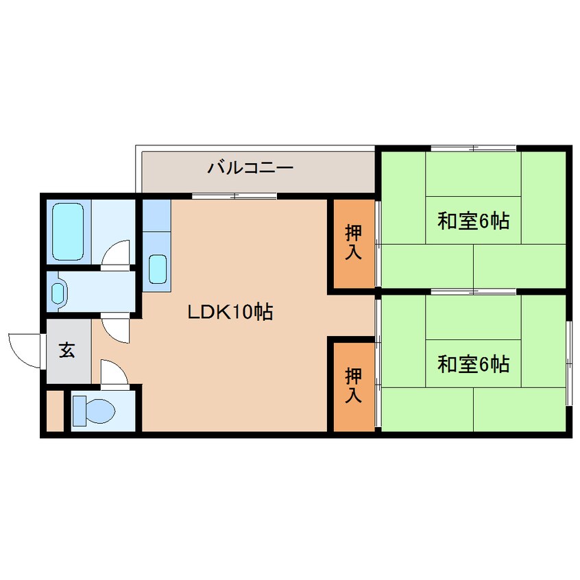 間取図 近鉄生駒線/一分駅 徒歩1分 3階 築38年