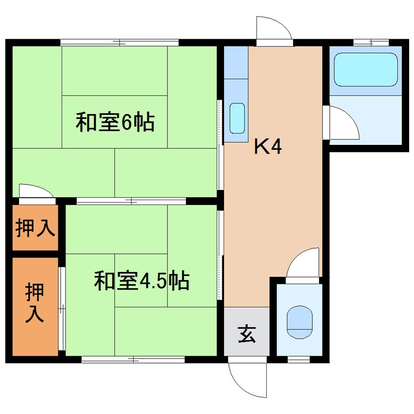 間取図 近鉄難波線・奈良線/生駒駅 徒歩16分 1階 築44年