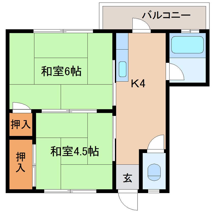 間取図 近鉄難波線・奈良線/生駒駅 徒歩16分 2階 築44年