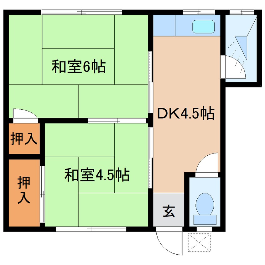 間取図 近鉄難波線・奈良線/生駒駅 徒歩16分 1階 築45年