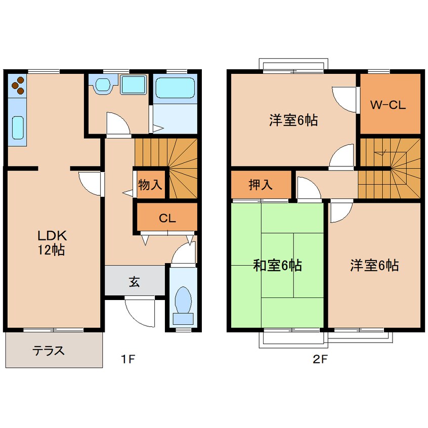 間取図 近鉄難波線・奈良線/生駒駅 バス7分生駒台下車:停歩5分 1-2階 築30年
