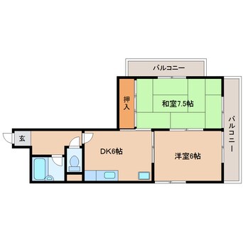 間取図 近鉄生駒線/菜畑駅 徒歩6分 3階 築40年