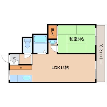 間取図 近鉄生駒線/一分駅 徒歩5分 2階 築47年