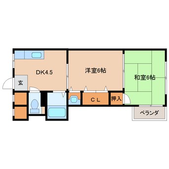 間取図 近鉄生駒線/一分駅 徒歩5分 3階 築47年