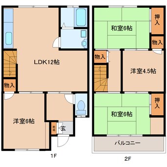 間取図 近鉄生駒線/菜畑駅 徒歩7分 1階 築47年