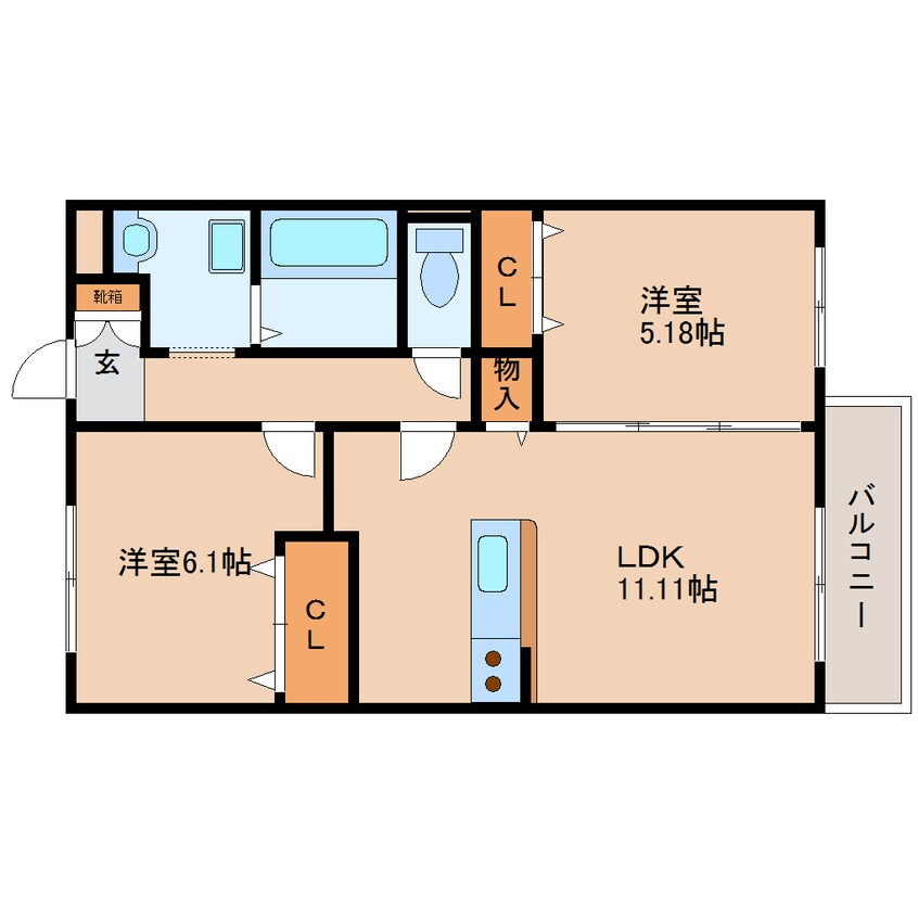 間取図 近鉄難波線・奈良線/生駒駅 徒歩13分 2階 築40年