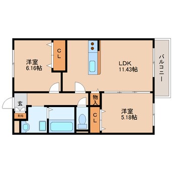 間取図 近鉄難波線・奈良線/生駒駅 徒歩13分 2階 築41年