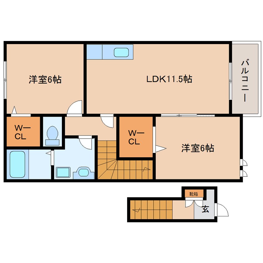 間取図 近鉄難波線・奈良線/東生駒駅 バス6分さつき台住宅下車:停歩4分 2階 築12年