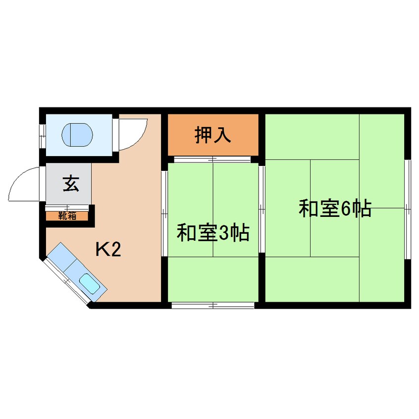 間取図 近鉄難波線・奈良線/生駒駅 徒歩5分 2階 築52年