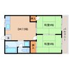 近鉄生駒線/菜畑駅 徒歩6分 3階 築39年 2DKの間取り