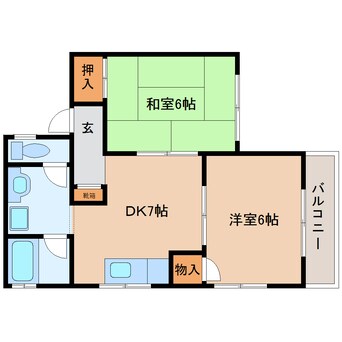 間取図 近鉄難波線・奈良線/生駒駅 バス10分松美台下車:停歩1分 2階 築26年