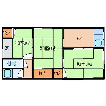 間取図 近鉄難波線・奈良線/生駒駅 徒歩8分 2階 築48年