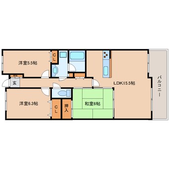 間取図 近鉄難波線・奈良線/生駒駅 徒歩8分 4階 築27年