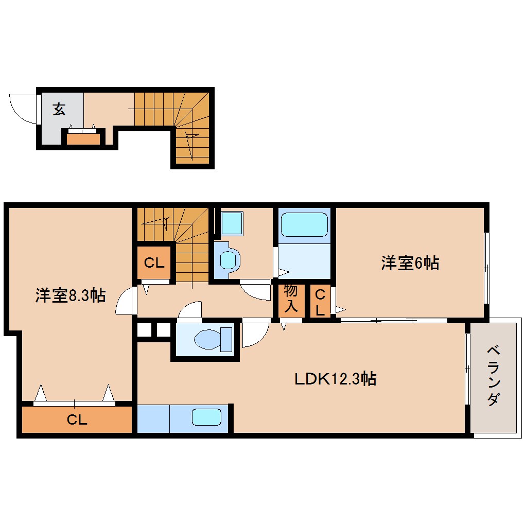 間取り図 近鉄難波線・奈良線/生駒駅 バス11分新生駒台北口下車:停歩7分 2階 築12年