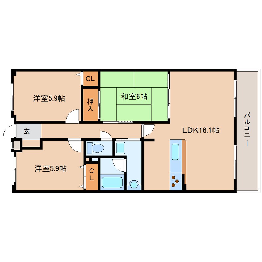 間取図 近鉄難波線・奈良線/生駒駅 徒歩15分 5階 築29年