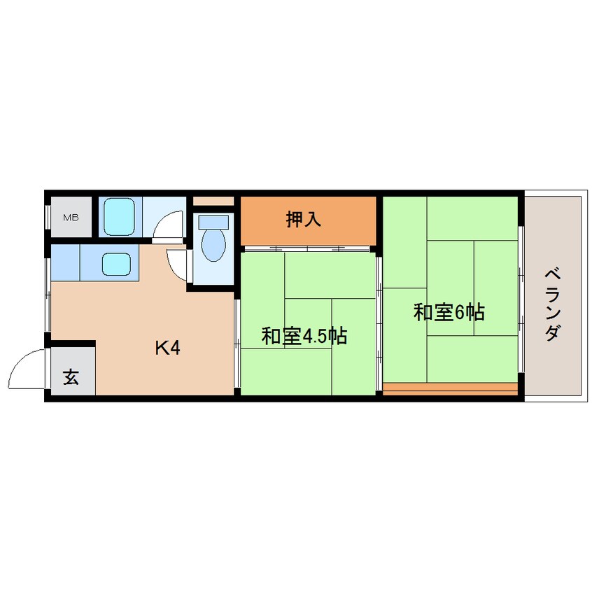 間取図 近鉄生駒線/一分駅 徒歩5分 2階 築50年