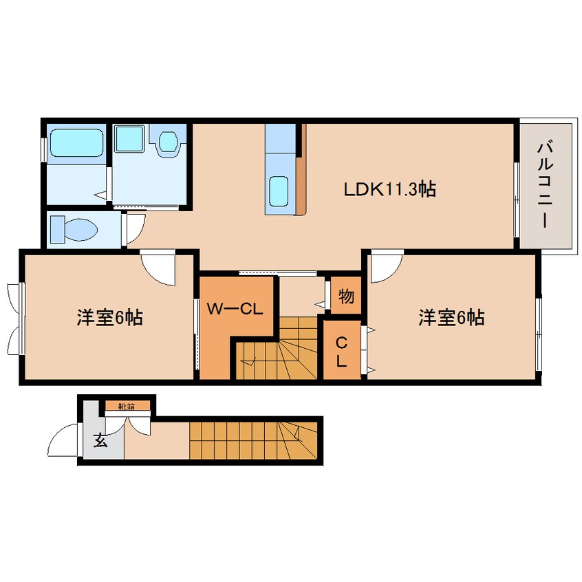 間取図 近鉄生駒線/東山駅 徒歩13分 2階 築10年