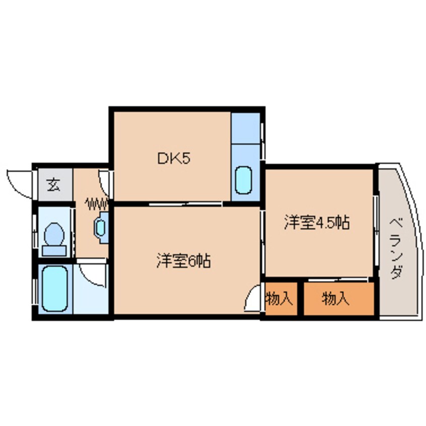 間取図 近鉄生駒線/一分駅 徒歩5分 3階 築44年