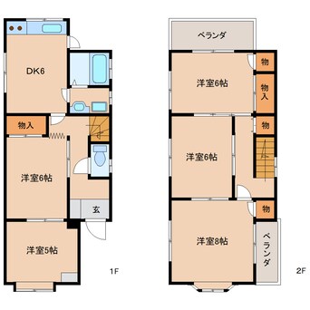 間取図 近鉄難波線・奈良線/生駒駅 バス8分松美台下車:停歩1分 1-2階 築46年