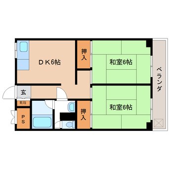 間取図 近鉄生駒線/一分駅 徒歩6分 2階 築35年